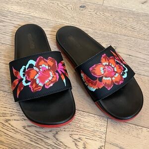 Adidas Black and Red Floral Slide Sandals.  Women’s 8